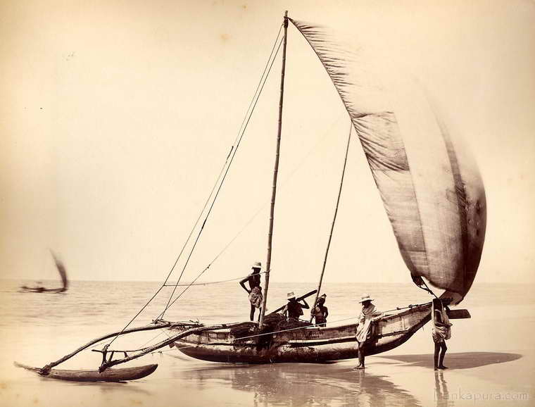 Fishermen and their catamaran in Ceylon 1890